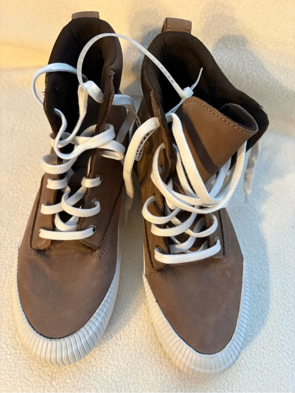 Kids High-Top Casual Sneakers in Brown and White
